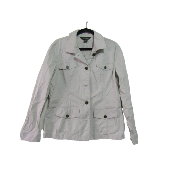 Eddie Bauer Brown Cargo Jacket Women's size L Minimalist Safari Neutral Coastal - Picture 1 of 8